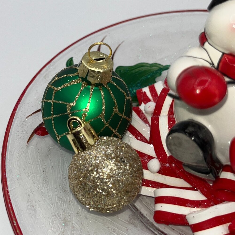 Vintage Ceramic Snowman With Bottle Brush Tree String Light Hat Candy Cane OOAK - Picture 13 of 16